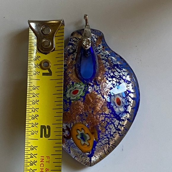Beautiful Floral Millefiori Glass Pendant Multicolor Flowers 2 1/2" x 2 3/4" - Picture 7 of 8
